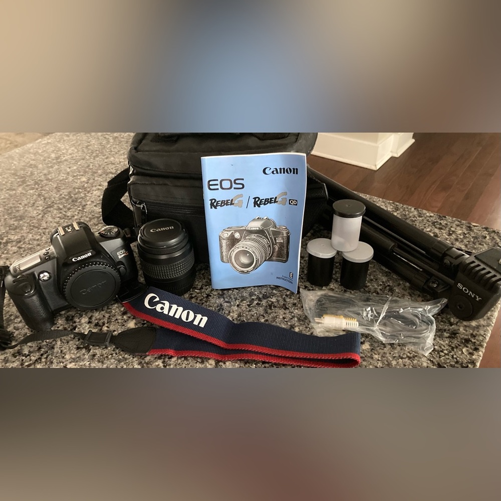 Cannon Rebel G EOS Camera Bundle w/accessories, 10-pc. set, black, like new
